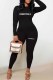 Black Street Print Letter O Neck Long Sleeve Two Pieces