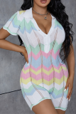 Colour Sexy Striped Patchwork Turndown Collar Skinny Rompers
