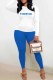 Blue Street Print Letter O Neck Long Sleeve Two Pieces