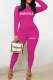 Rose Red Street Print Letter O Neck Long Sleeve Two Pieces