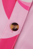 Pink Fashion Casual Print Bandage Patchwork Buckle Turndown Collar Shirt Dress Dresses
