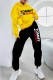 Yellow Street Print Letter Hooded Collar Long Sleeve Two Pieces