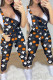 Black Casual Print Backless Spaghetti Strap Regular Jumpsuits