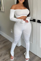 White Sexy Casual Solid Backless Off the Shoulder Long Sleeve Two Pieces