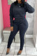 Black Casual Solid Patchwork O Neck Long Sleeve Two Pieces