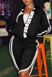 Pink Casual Sportswear Print Patchwork Zipper Collar Long Sleeve Two Pieces