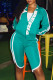 Cyan Casual Sportswear Print Patchwork Zipper Collar Long Sleeve Two Pieces