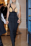 Black Party Striped Patchwork V Neck Pencil Skirt Dresses