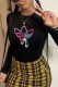 Black Street Print Patchwork O Neck Tops