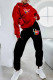 Red Casual Print Letter Hooded Collar Long Sleeve Two Pieces