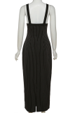 Black Party Striped Patchwork V Neck Pencil Skirt Dresses
