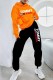 Orange Street Print Letter Hooded Collar Long Sleeve Two Pieces