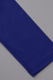 Blue Casual Solid Patchwork V Neck Plus Size Jumpsuits