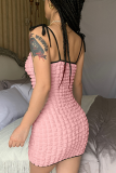 Pink Sexy Solid Patchwork Spaghetti Strap Pencil Skirt Dresses