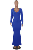 Red Casual Solid Patchwork V Neck Long Sleeve Dresses