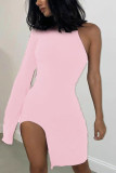Black Sexy Solid One Shoulder Wrapped Skirt Dresses