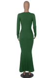 Red Casual Solid Patchwork V Neck Long Sleeve Dresses