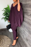 Purple Casual Solid Patchwork V Neck Long Sleeve Two Pieces