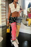 Multicolor Casual Print Patchwork Regular Mid Waist Trousers