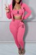 Pink Sexy Print Letter Hooded Collar Long Sleeve Three Pieces