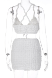 White Sexy Solid Patchwork Spaghetti Strap Sleeveless Two Pieces