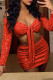 Red Sexy Solid Bandage Sequins Patchwork Off the Shoulder Long Sleeve Two Pieces