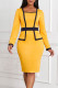 Yellow Casual Work Solid Patchwork Square Collar One Step Skirt Dresses