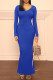 Blue Casual Solid Patchwork V Neck Long Sleeve Dresses