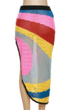 Colour Sexy Casual Patchwork Slit Skinny High Waist Skirts