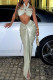 Green Sexy Solid Hollowed Out Backless Halter Sleeveless Two Pieces