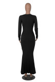 Red Casual Solid Patchwork V Neck Long Sleeve Dresses