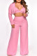 Pink Sexy Solid Patchwork Turn-back Collar Long Sleeve Three Pieces