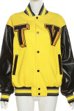 Yellow Casual Print Patchwork Long Sleeves Outerwear