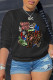 Black Street Vintage Print Patchwork Letter Tops