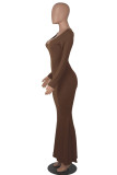 Red Casual Solid Patchwork V Neck Long Sleeve Dresses