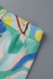 Yellow Casual Print Patchwork Turndown Collar Long Sleeve Two Pieces