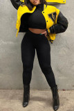 Yellow Casual Print Patchwork Long Sleeves Outerwear