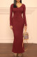 Red Casual Solid Patchwork V Neck Long Sleeve Dresses
