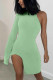 Green Sexy Solid One Shoulder Wrapped Skirt Dresses