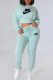 Sky Blue Casual Print Letter O Neck Long Sleeve Two Pieces