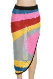 Colour Sexy Casual Patchwork Slit Skinny High Waist Skirts