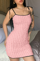 Pink Sexy Solid Patchwork Spaghetti Strap Pencil Skirt Dresses