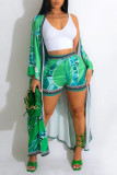 Green Casual Print Patchwork Long Sleeve Two Pieces