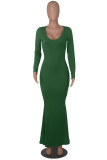 Red Casual Solid Patchwork V Neck Long Sleeve Dresses