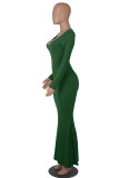 Red Casual Solid Patchwork V Neck Long Sleeve Dresses