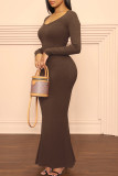 Red Casual Solid Patchwork V Neck Long Sleeve Dresses