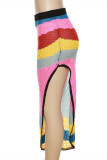 Colour Sexy Casual Patchwork Slit Skinny High Waist Skirts