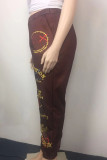 Brown Casual Street Print Patchwork Plus Size