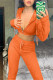 Orange Casual Solid Patchwork Hooded Collar Long Sleeve Two Pieces