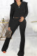 Black Casual Solid Patchwork Zipper Collar Long Sleeve Two Pieces